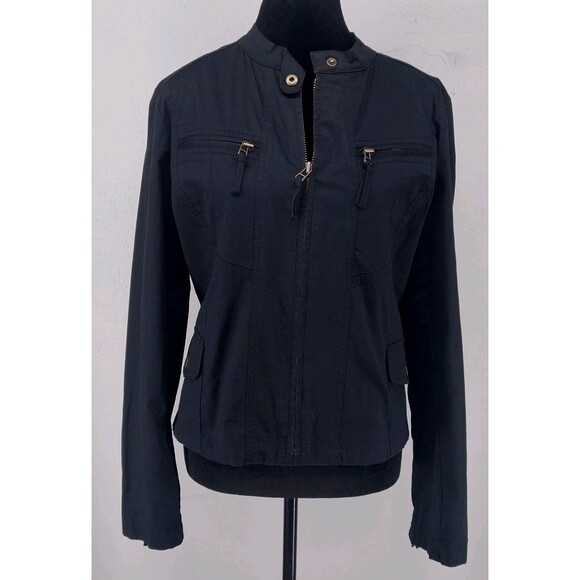 GAP Black Military Style Utility Lightweight Cotton Full Zip Jacket Size Medium - Picture 1 of 6
